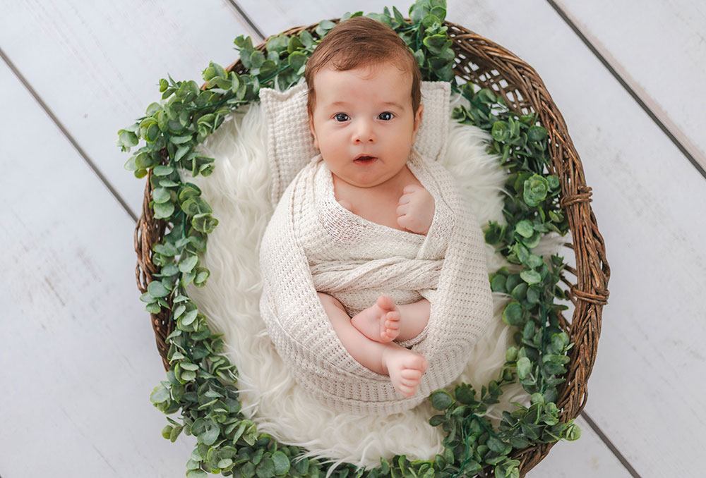 bébé dans un panier fleuri lisa mazeau photographe professionnelle gironde