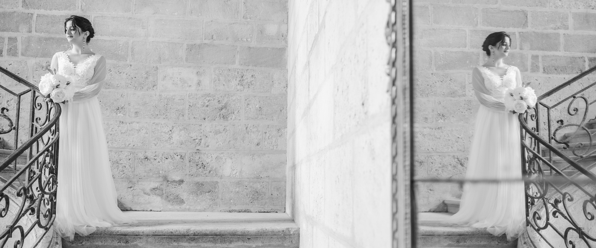 image slider mariage mariée noir et blanc escalier lisa mazeau photographe professionnelle gironde